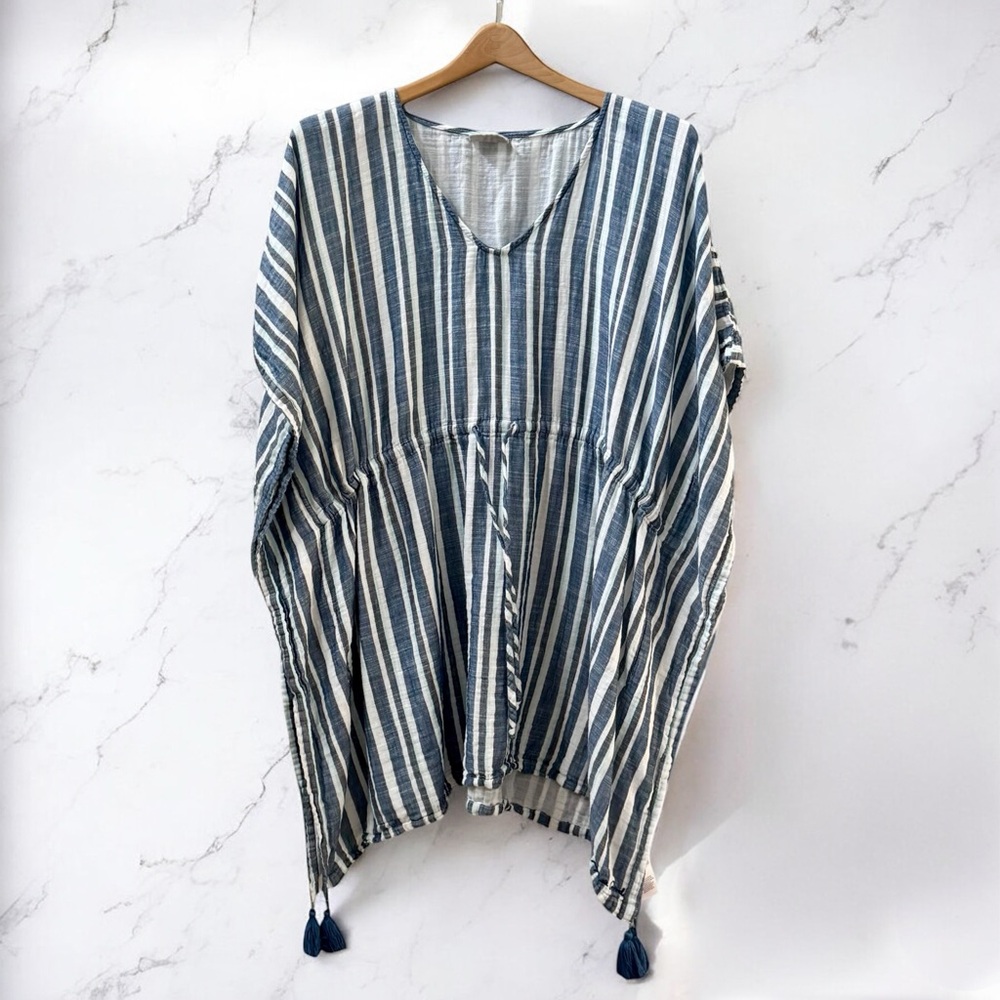 LIFE IS GOOD Cotton Swim Cover Up Women’s M / L  Blue White Beach Boho EUC